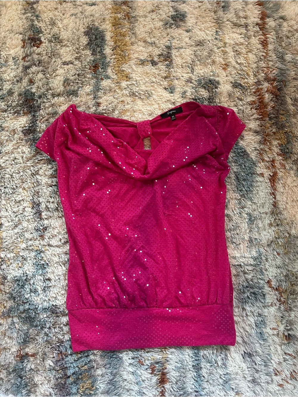Express Women's Pink Sequin Cowl Neck Top
